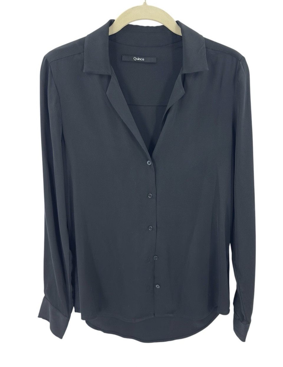 Quince Silk Button Down Shirt Womens XS Long Sleeve Minimalist Capsule Black Top