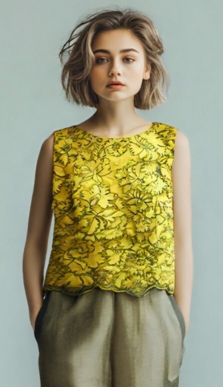 50s Lace Blouse Womens Size Medium Embroidery Beaded Sleeveless Taffeta Butter