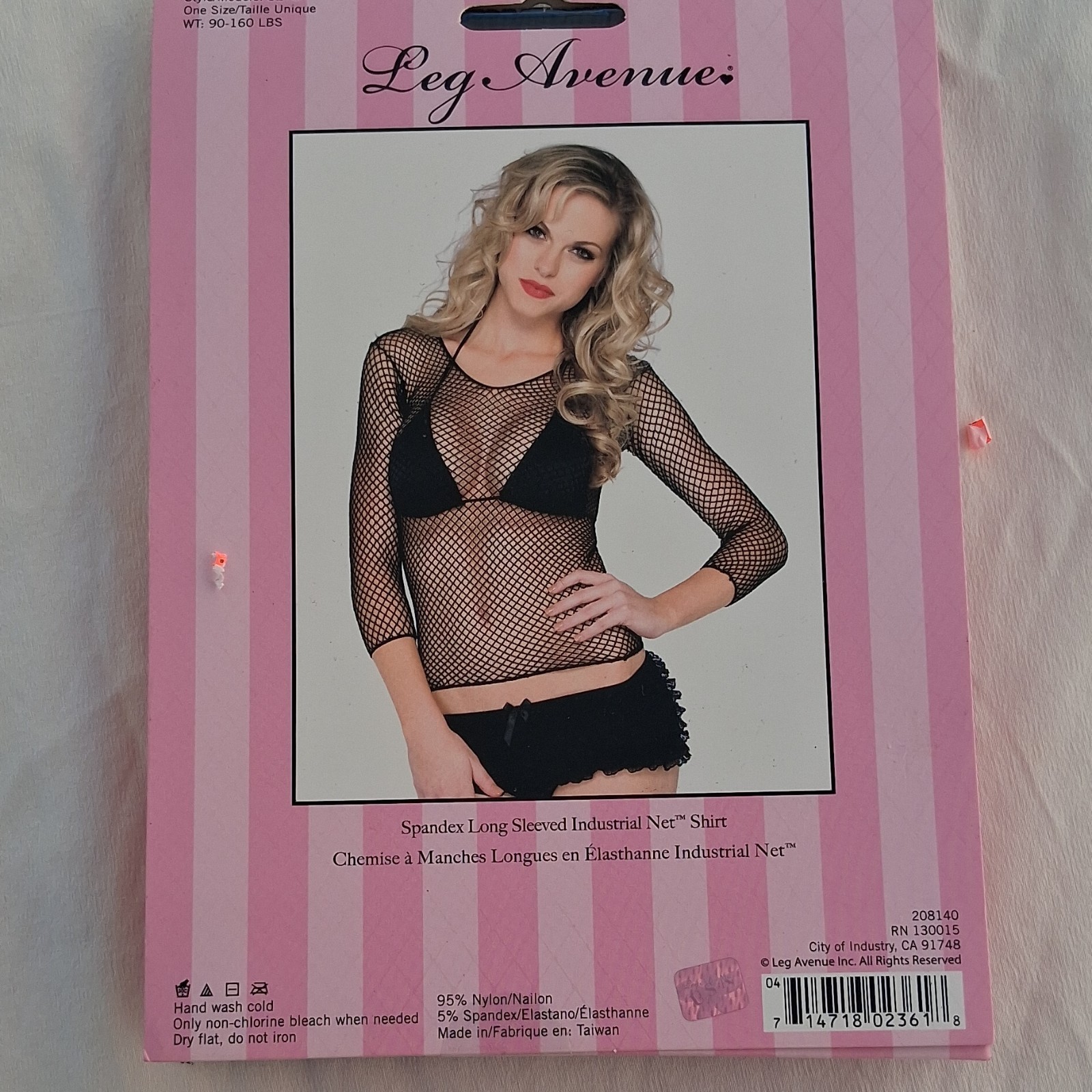 Leg Avenue Black Fishnet Sheer Stretch Pullover T-Shirt 3/4 Sleeve One Size
