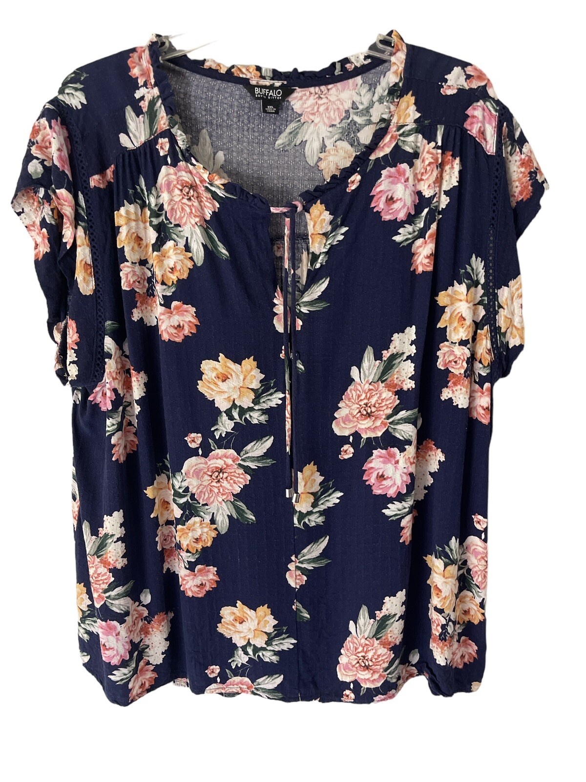Buffalo David Bitton Blouse Womens XXL Navy Multicolor Floral Print Popover Top