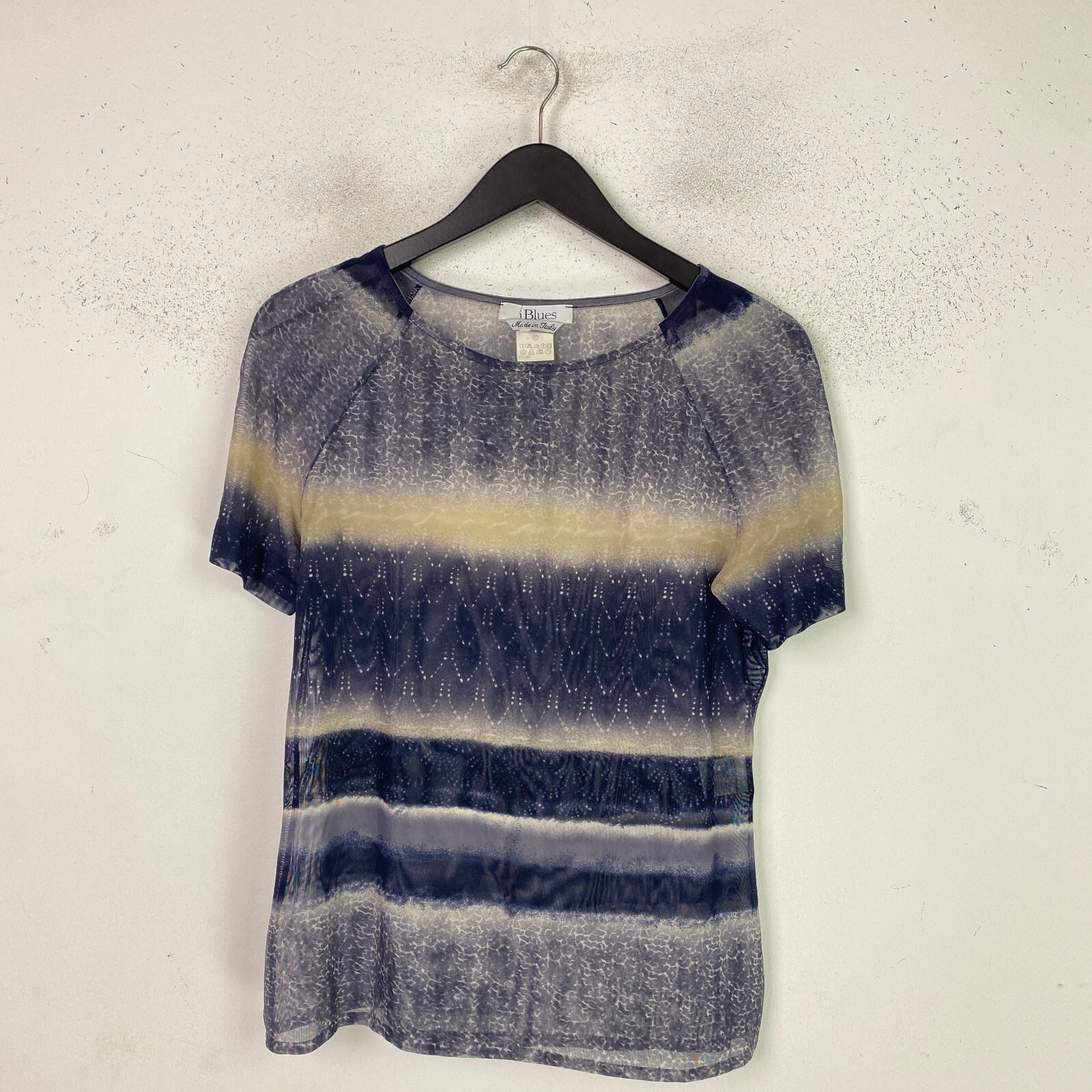 iBlues Blue Yellow Abstract Top Scoop Neck Short Sleeve Breathable UK XL
