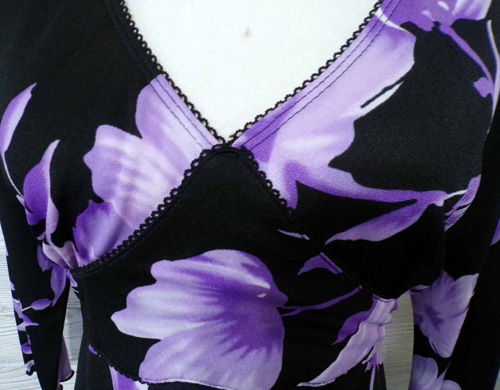 Y2k Babydoll top S Black deep Purple Floral Lace Ties Fairygoth Vampy Whimsigoth