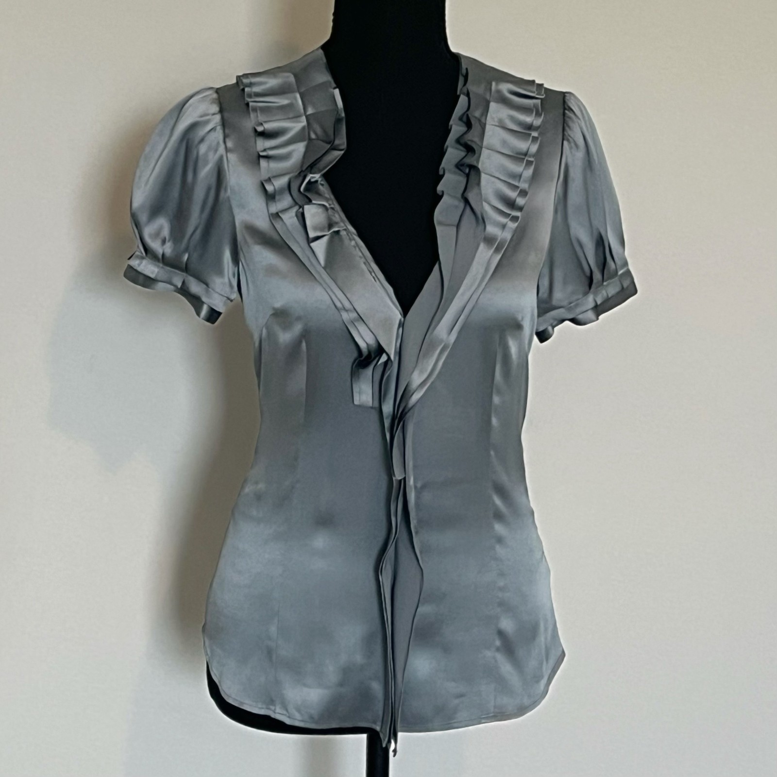 BCBG Maxazria Blue Gray Silk Blouse Size XXS