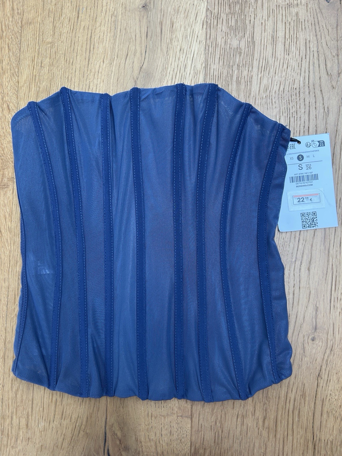 Bershka Women’s Blue Mesh Corset Top With Boning Size S BNWT