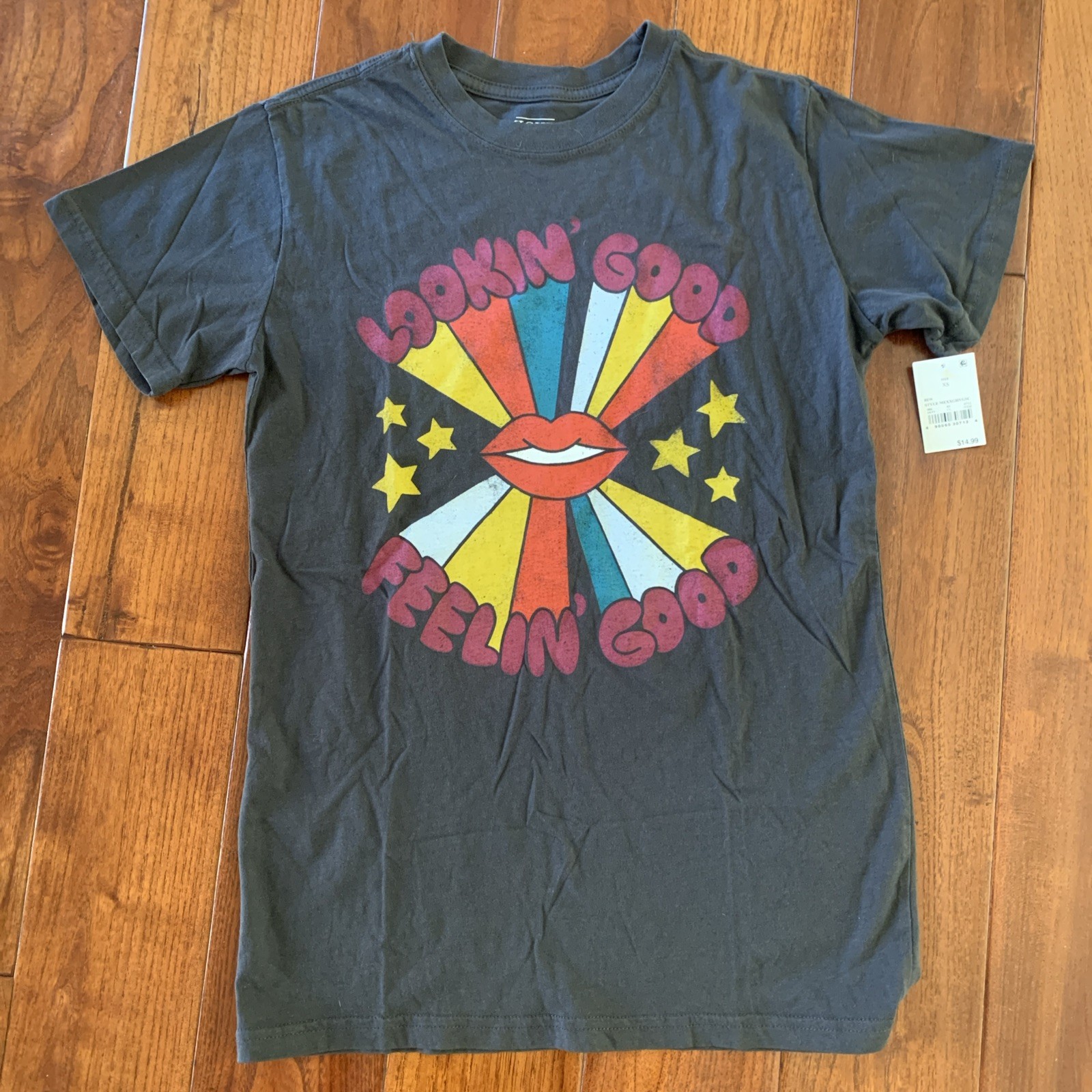Mighty Fine “Lookin Good Feelin Good” Graphic Tee Size XS NWT Retro 70s Kidcore