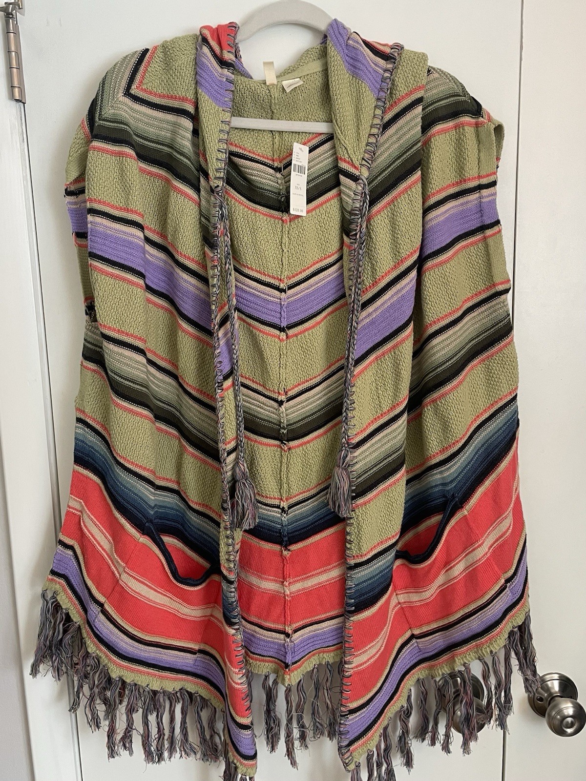 Women’s Green Anthropologie Moth “Calexico” Fringe Poncho Cardigan Size XS/S NWT