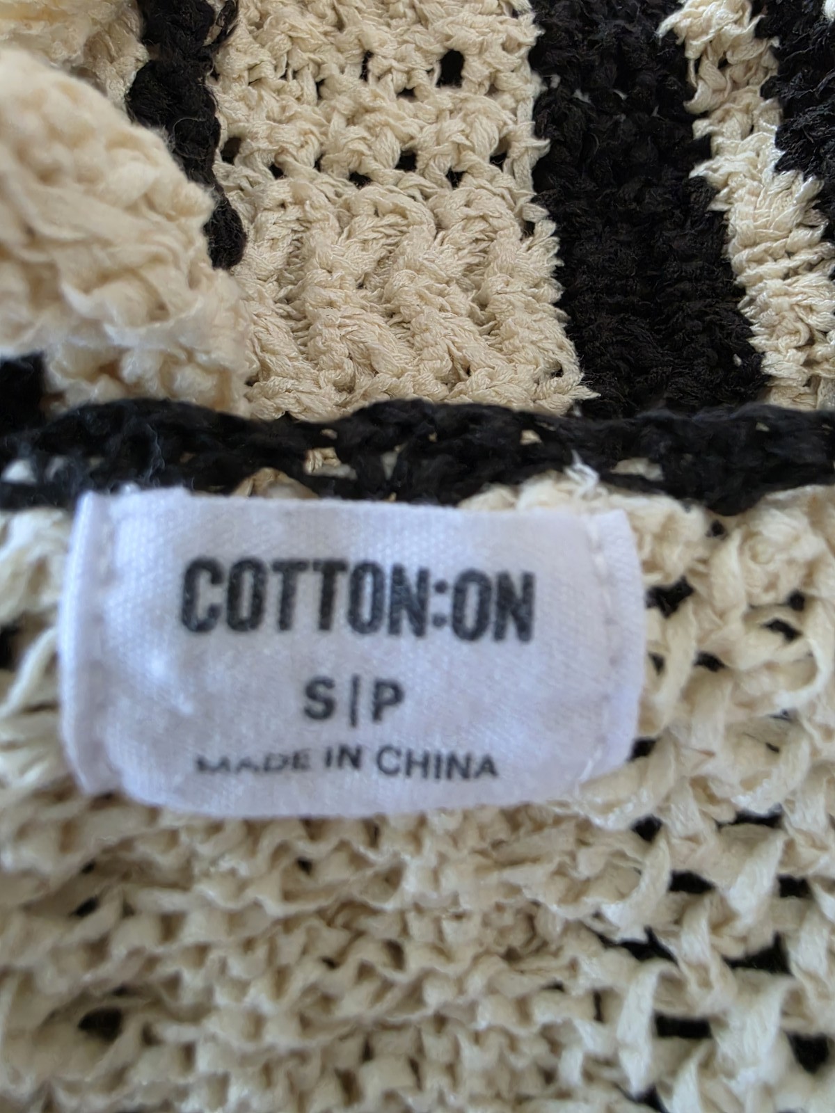 Cotton On Women’s Sleeveless Striped Crochet Front Tie Cropped Top S Cream Black