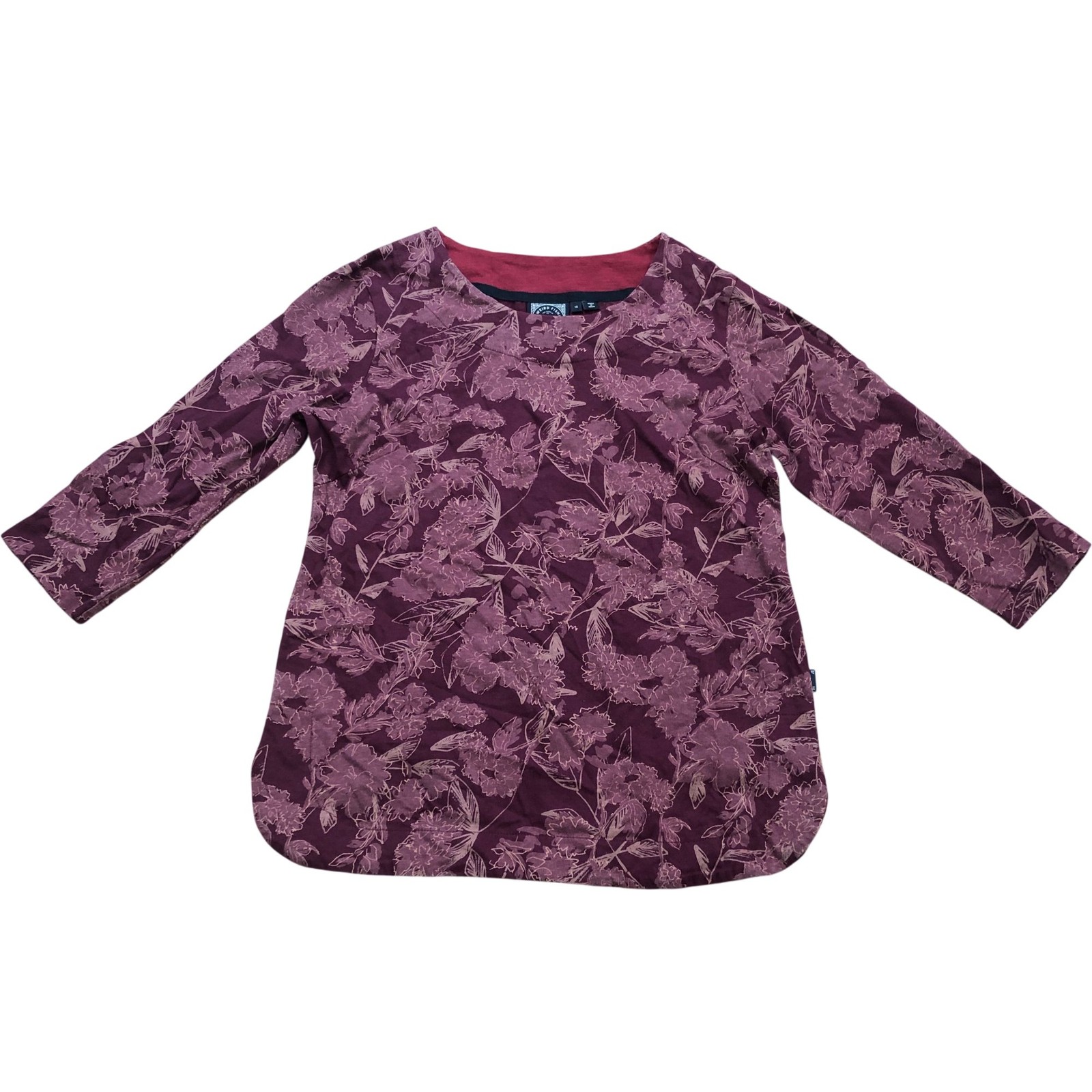 Weird Fish Women’s Size 10 Plum Floral Top Organic Cotton Long Sleeve