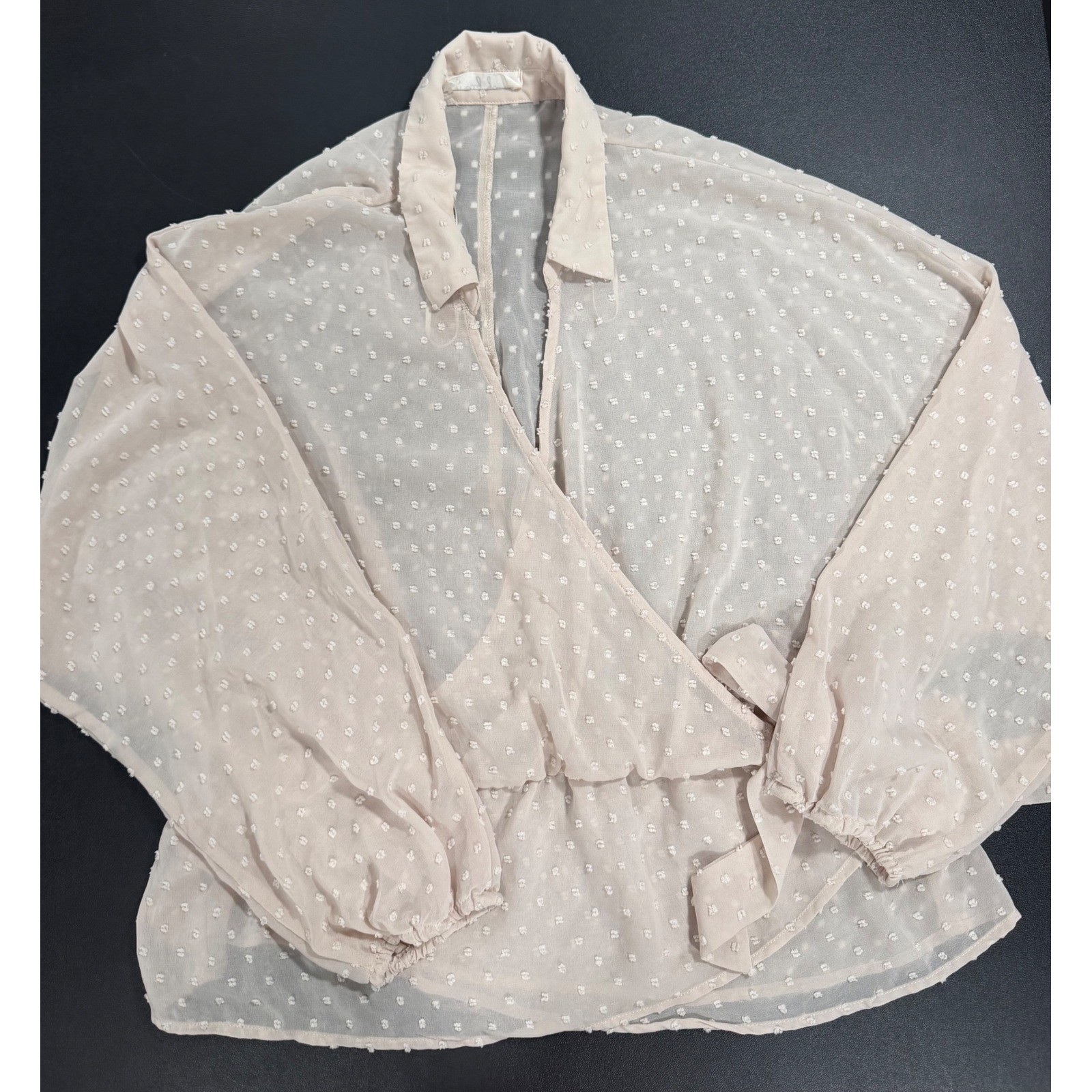 Molly Green Cream Swiss Dot Sheer Wrap Blouse Top Long Sleeve FL20E645 Large