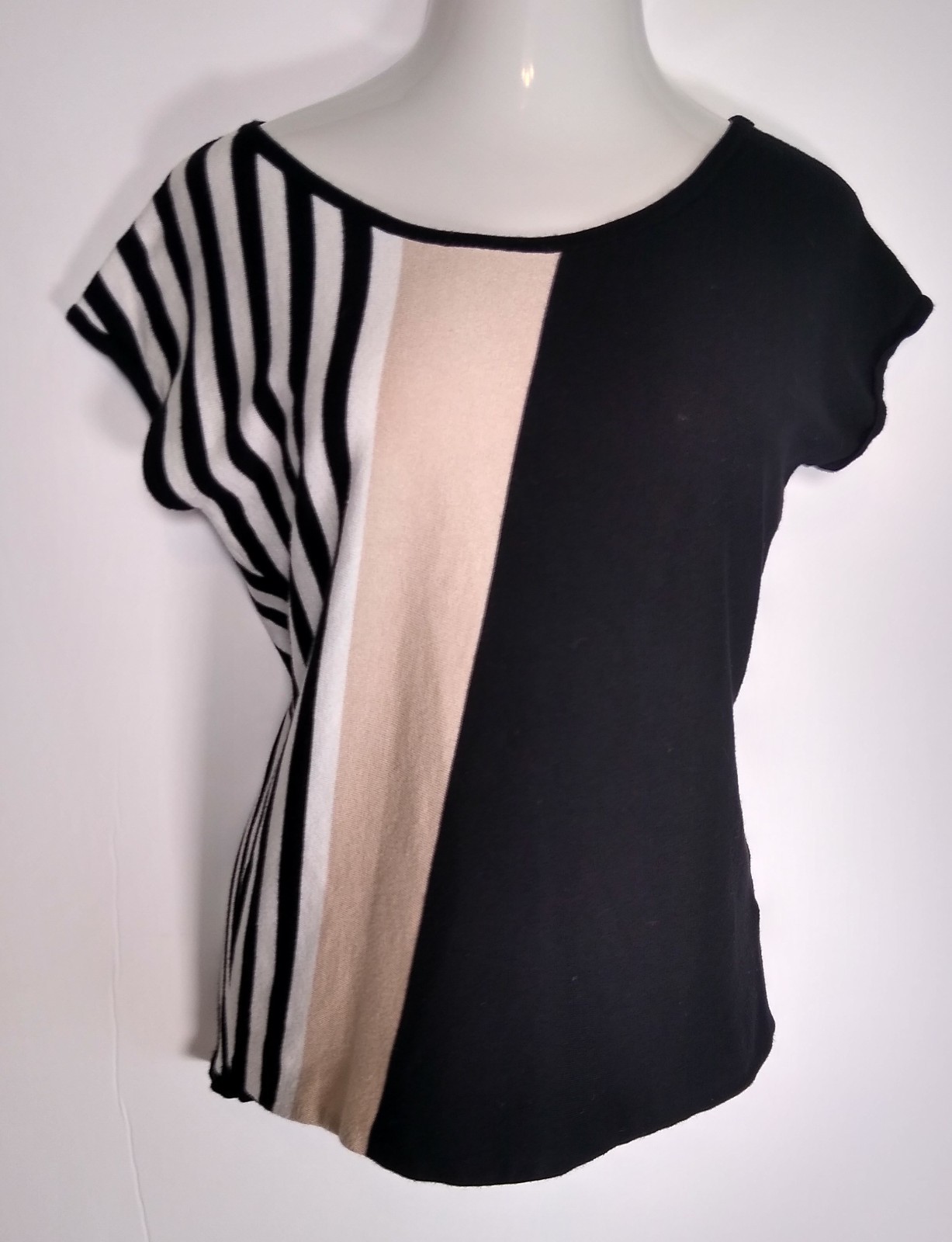 Joseph A. Color Block Black Pink Women’s Knit Short Sleeve Top Sz Sm