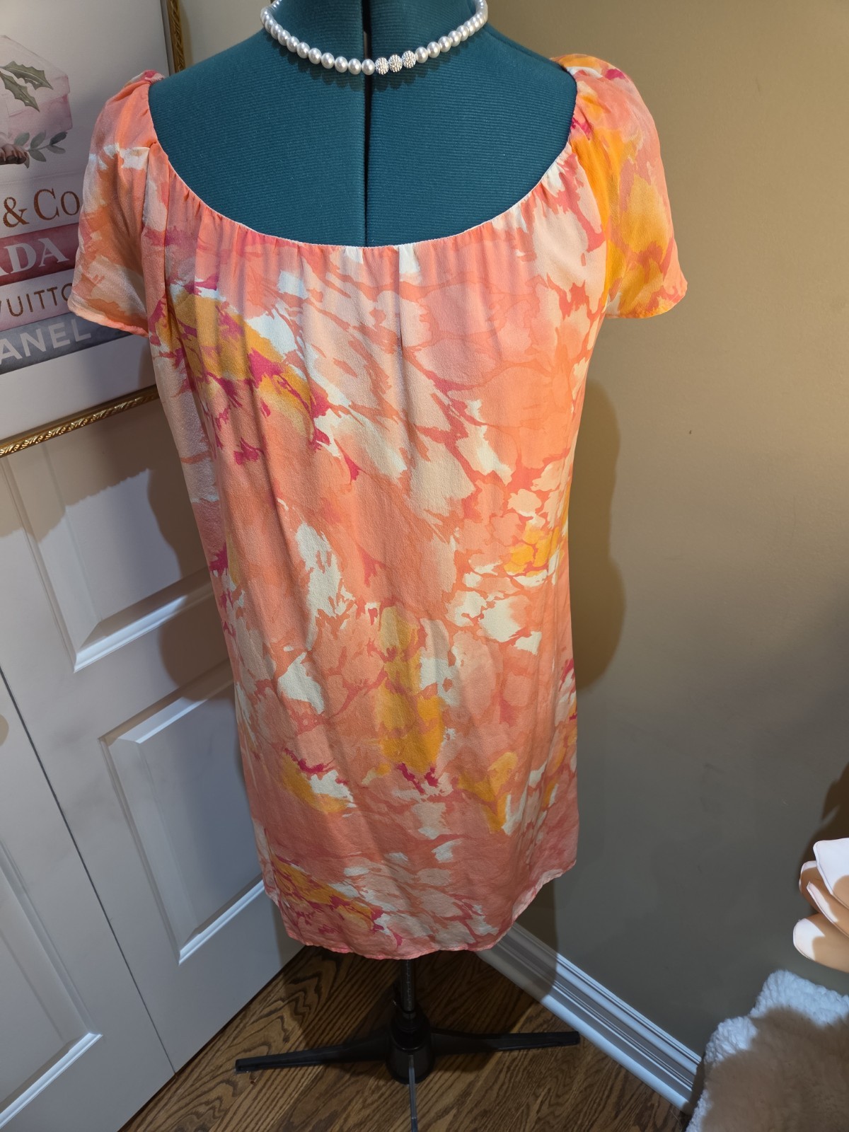 Nwot 8 Silk Dress Tori Richard Coral Pink Floral Midi Honolulu Slip On Dress