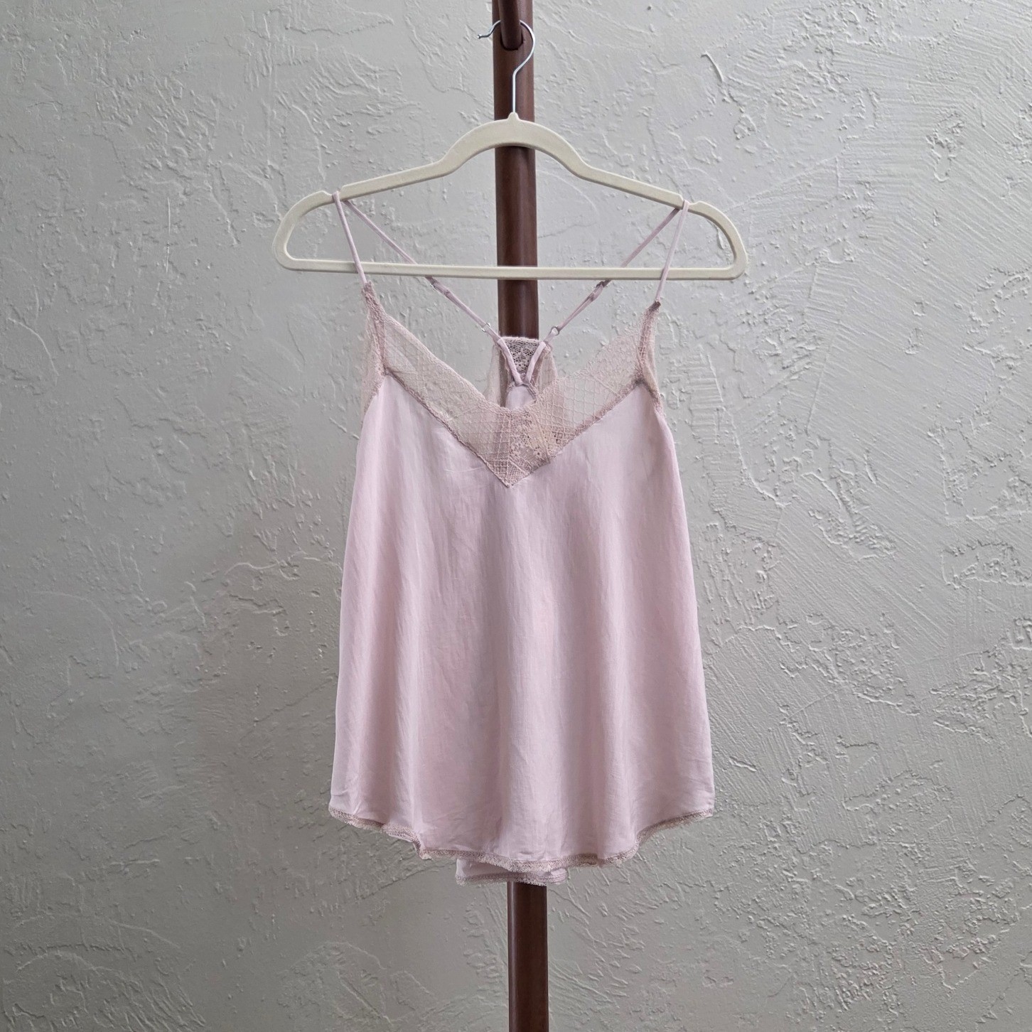 T272. Blush Pink Lace Trimmed Racerback Camisole Top