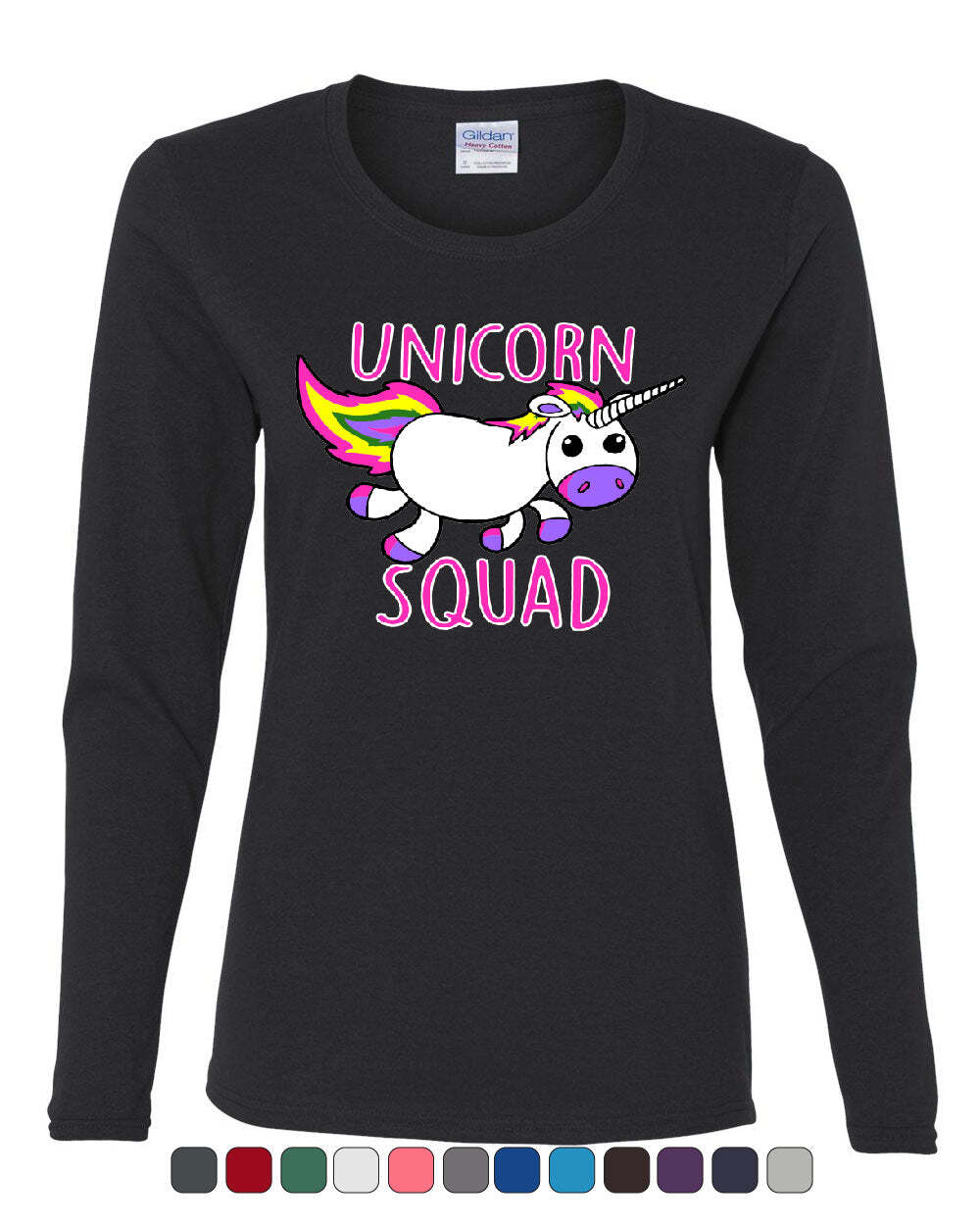Unicorn Squad Women’s Long Sleeve Tee Fantasy Rainbow Magical Cute Fairy Tale