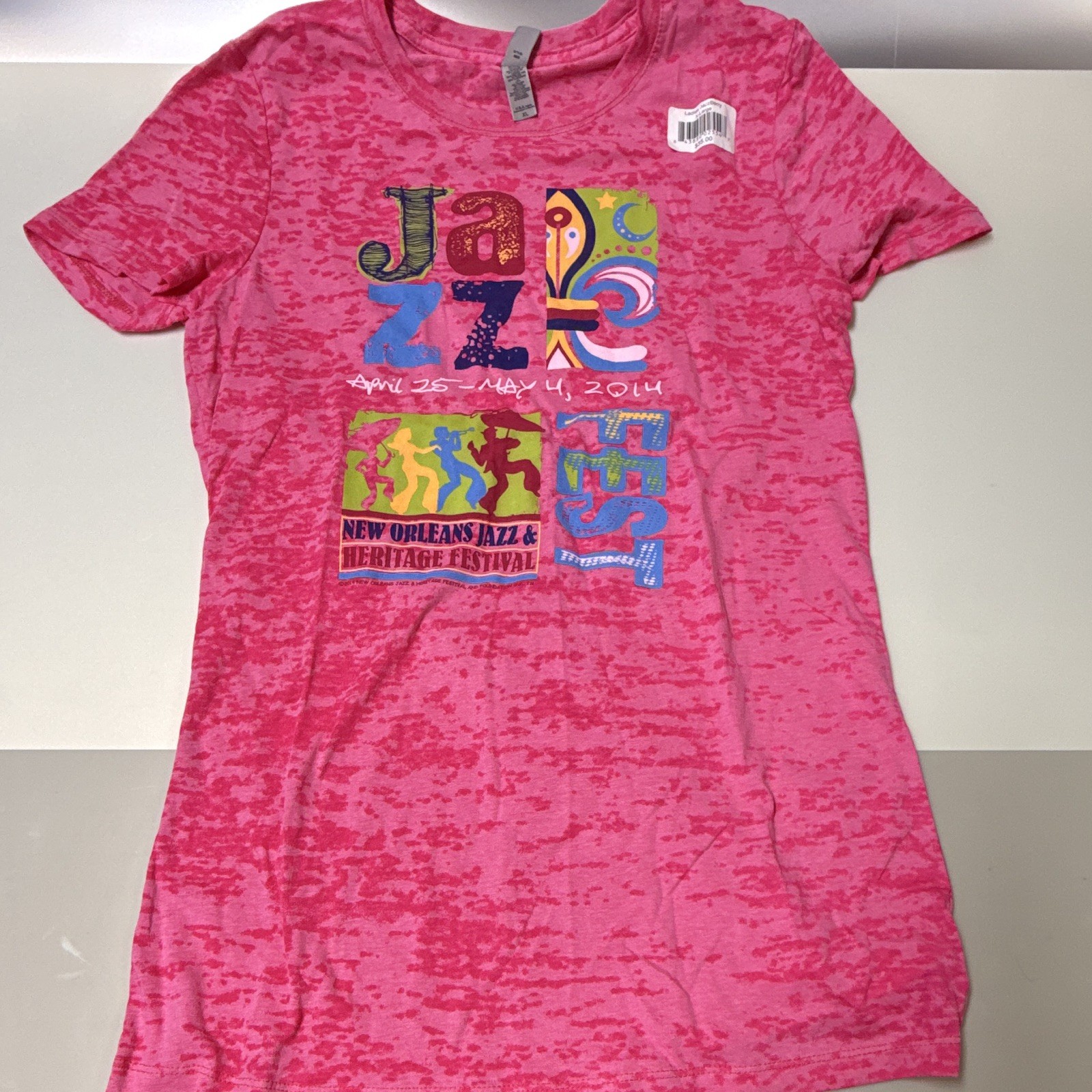 Next Level Apparel Womens Pink Burnout Graphic New Orleans Jazz Fest 2014 XL