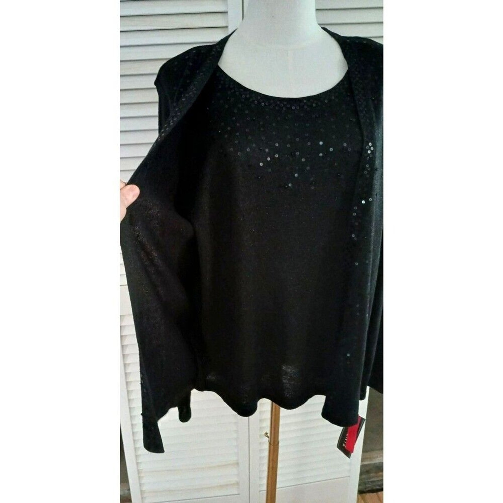 NWT Elementz Sparkle Black Sweater Tank Women’s LARGE Sequin 1-Piece Long Sleeve