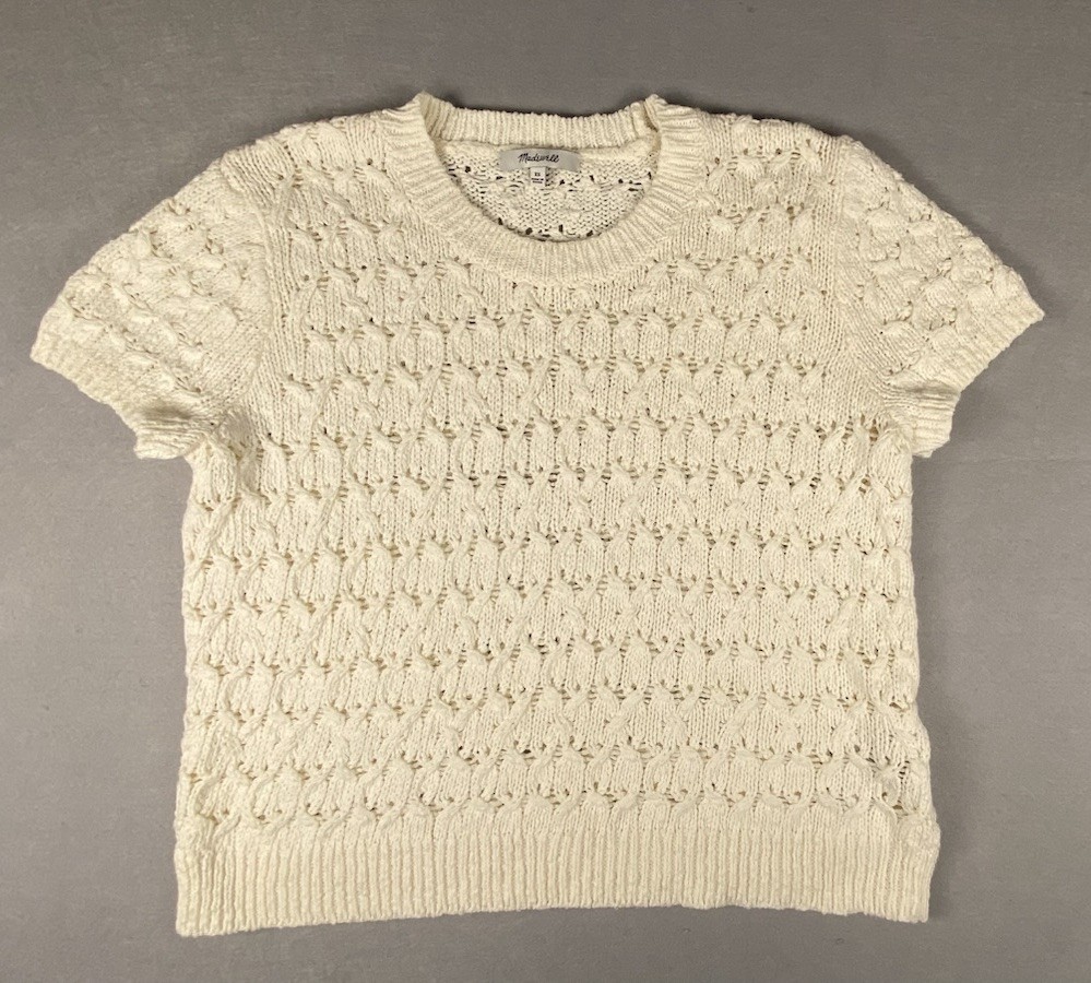 Madewell Carrington Sweater Women’s Size XS Cream Knit Short Sleeve Ivory White