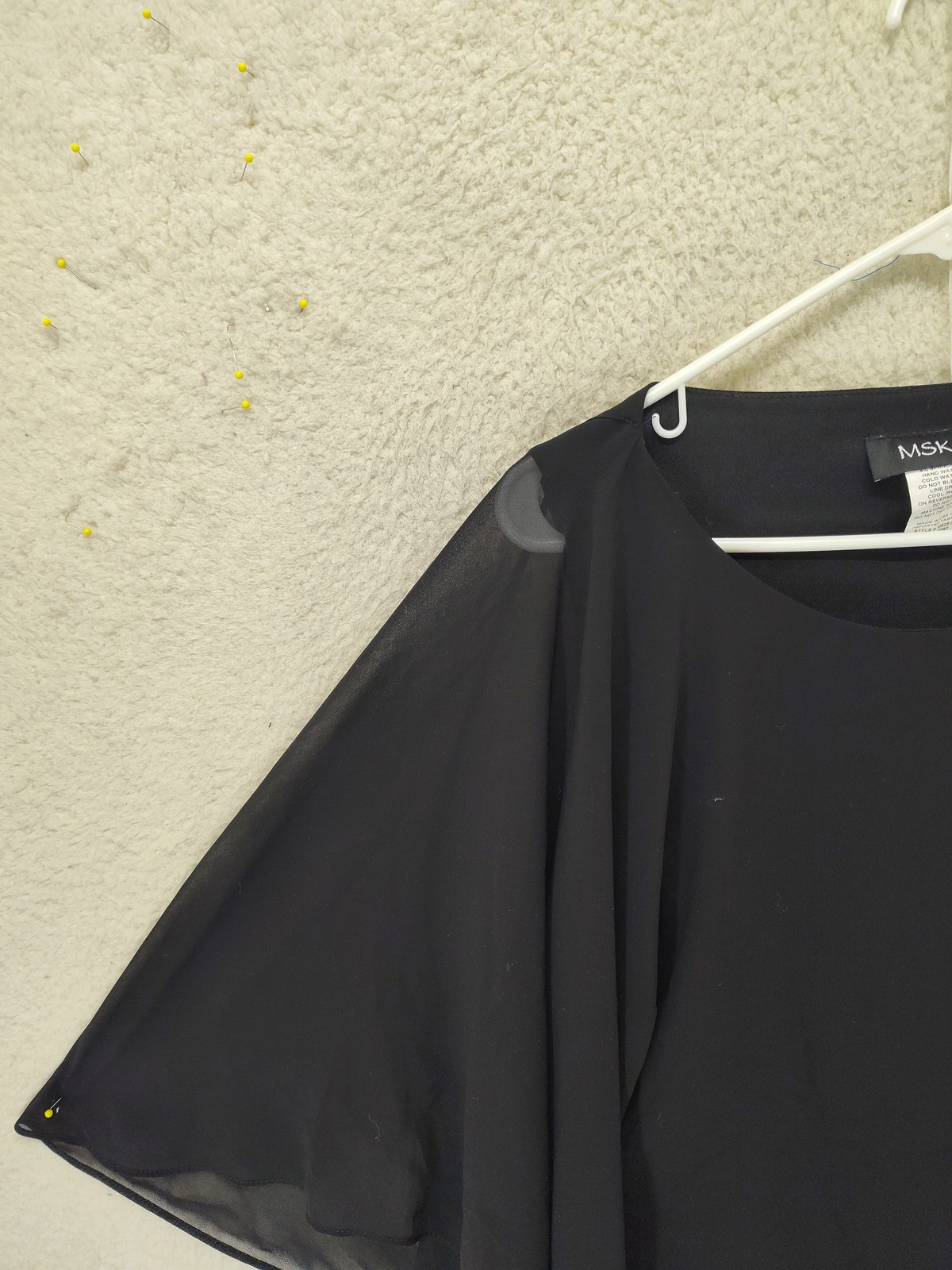 MSK Blouse Womens Medium Black Chiffon Cape Sleeve Embellished Party Top Elegant