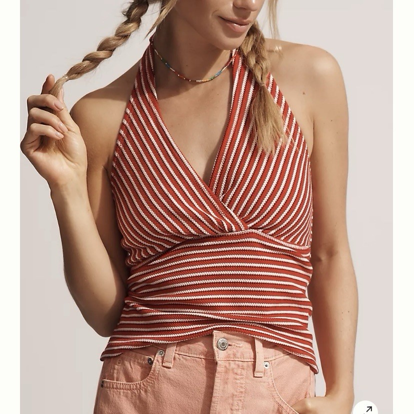 Anthropologie Pilcro High Tide Halter V-Neck Top size L/Large MSRP $58