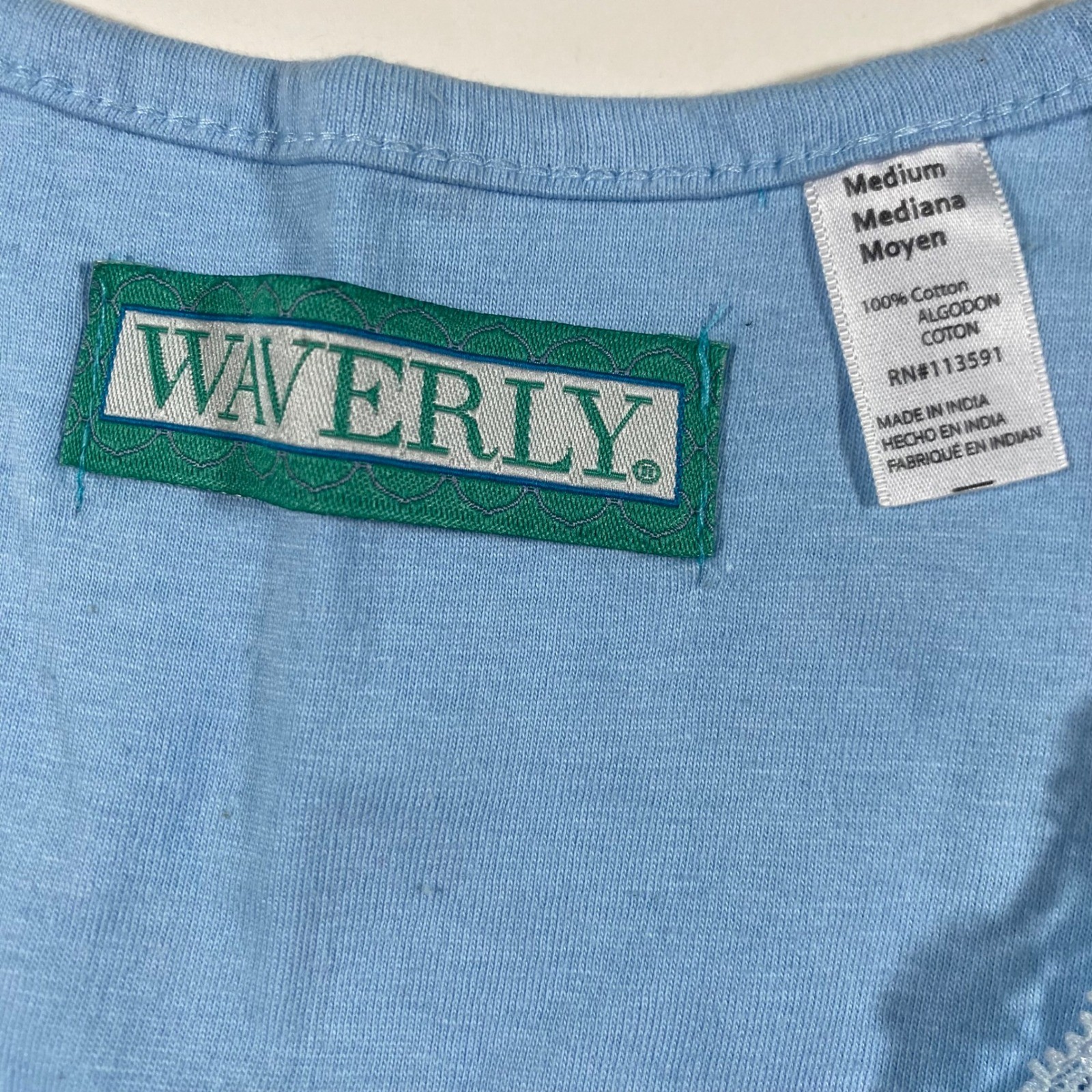 Waverly Womens Light Blue Lace Trim V-Neck Sleeveless Cotton Top Medium 2926