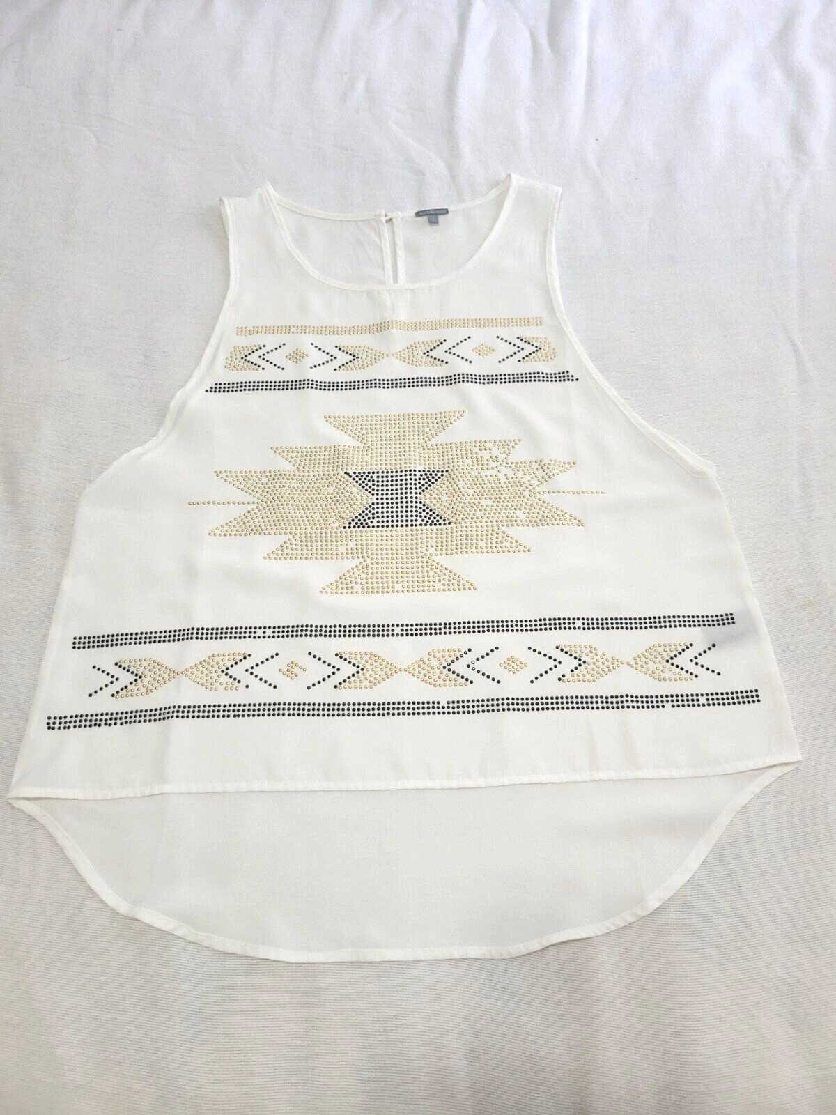 Charlotte Russe Chiffon Top Womens XL White Black Gold Stud Sleeveless