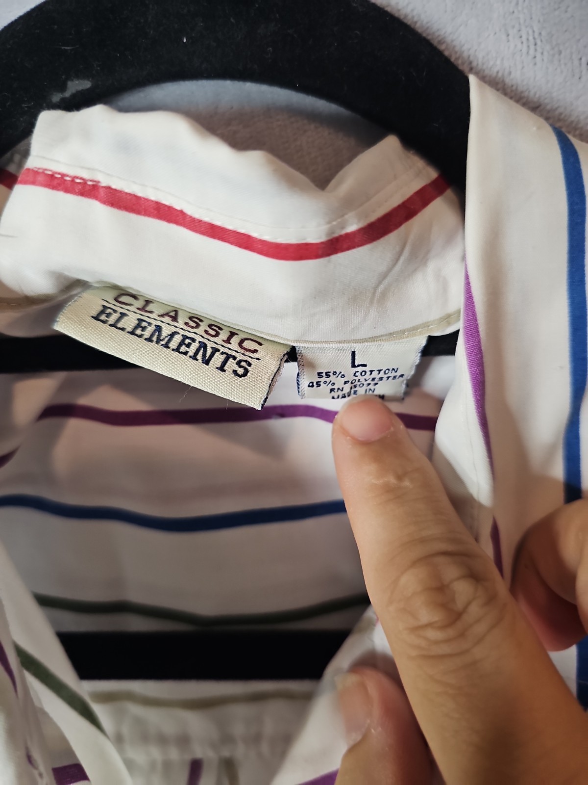 Classic Elements White & Rainbow Stripes Button Front Sleeveless Blouse Size L