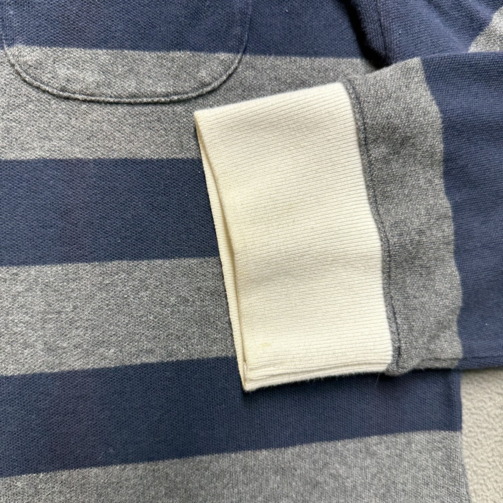 Lands End Rugby Shirt Womens Large (14-16) Blue/Gray Striped Collared Stained