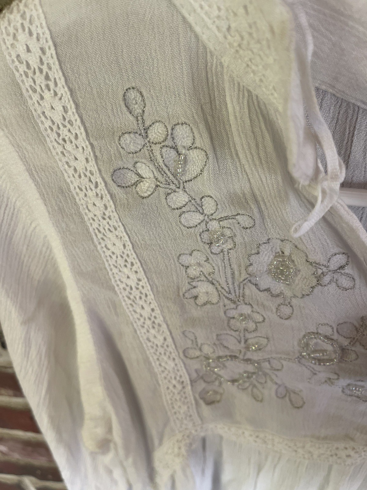 NWT Natura Boho Peasant Hippie Cottagecore Beaded Lace Blouse Coastal Festival M