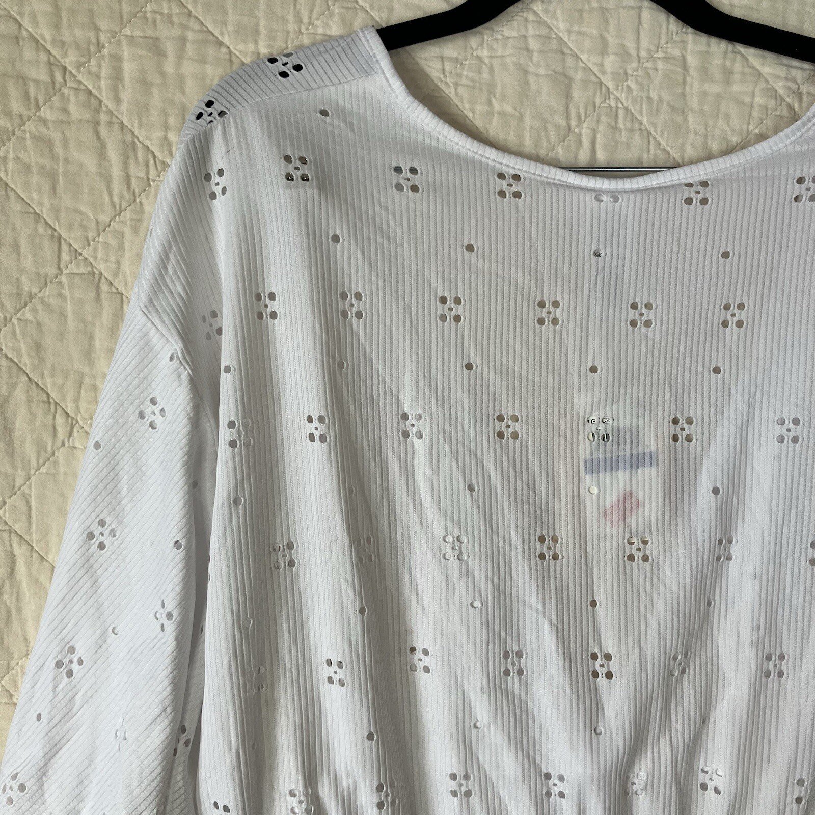 Dotti Womens Blouse White Eyelet 3/4 Sleeve V-Neck Size XL New With Tags