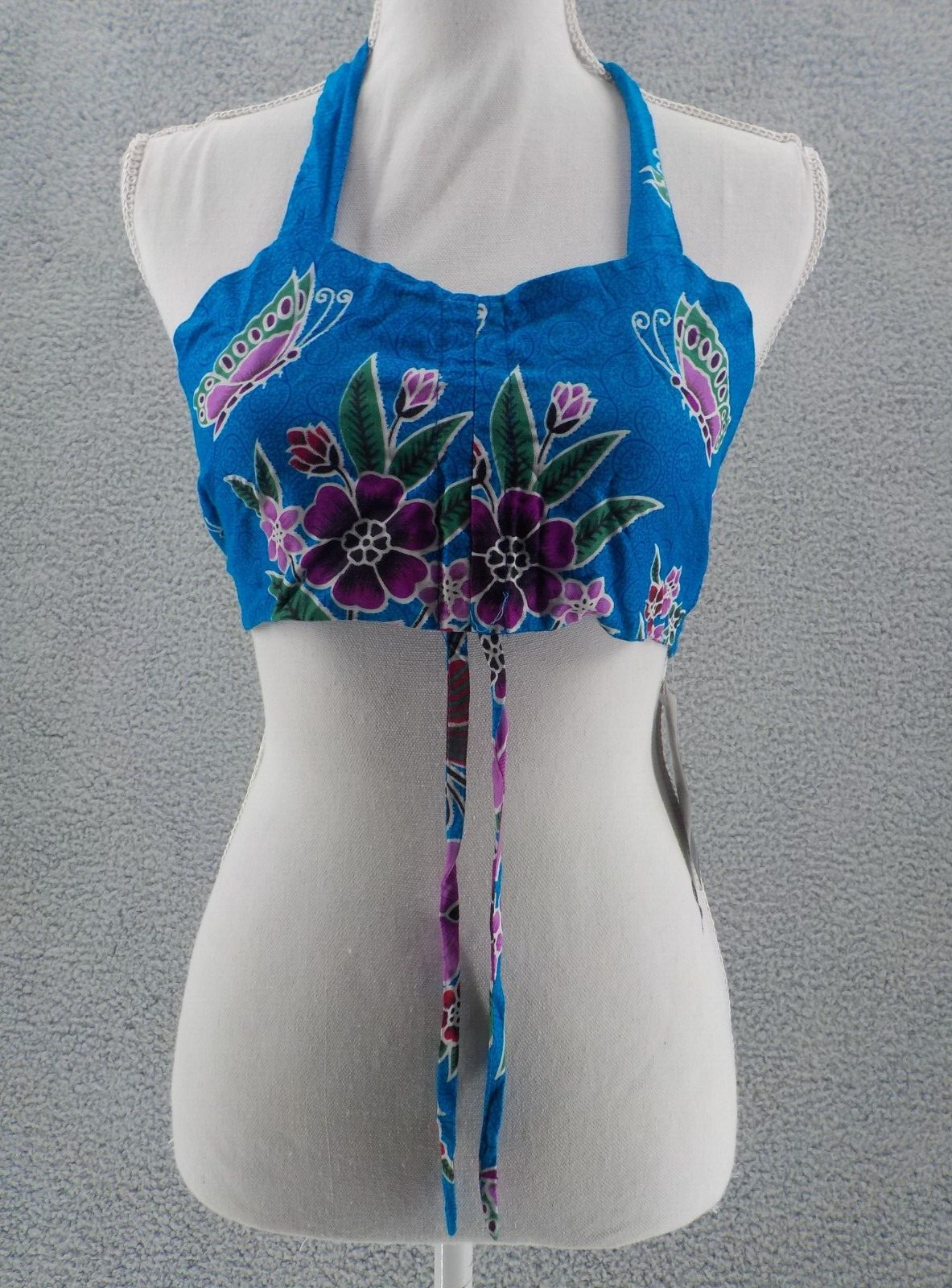 Hibiscus Collection Halter Crop Top Blouse Hibiscus Butterfly Adjustable Ruche