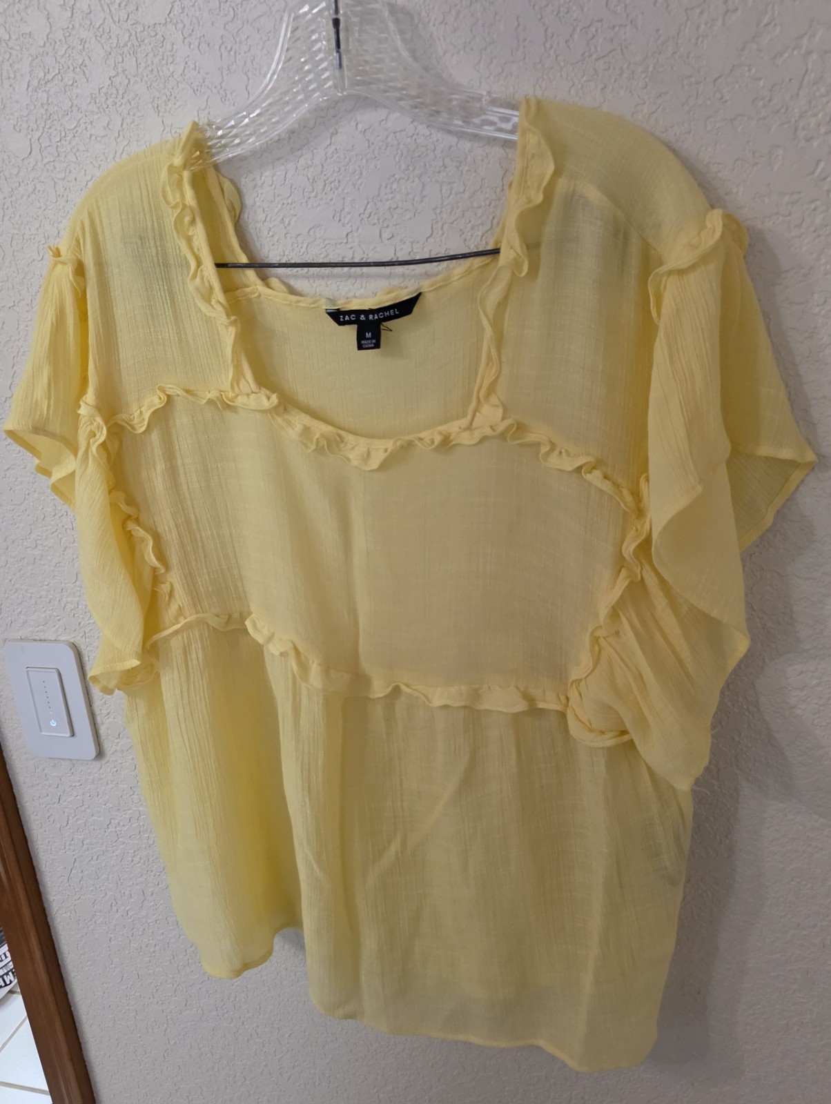 Zac & Rachel Flutter Short Sleeve Ruffled Peasant Boho Blouse Size:M 19″PTP 25″L