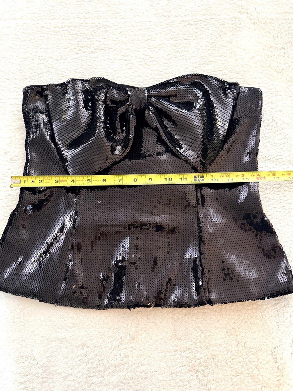 White House Black Market Sequin Corset Top Bow Strap Black NWOT Size 6
