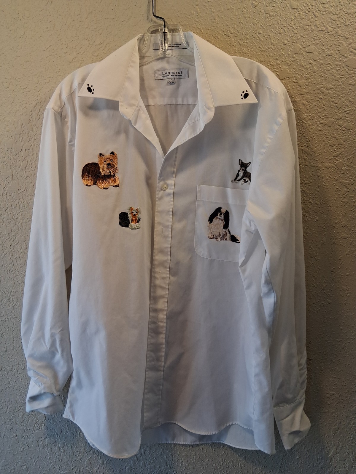 Vintage Leonardi Couture Int’l Womens White Tailored Shirt Dog Appliques M