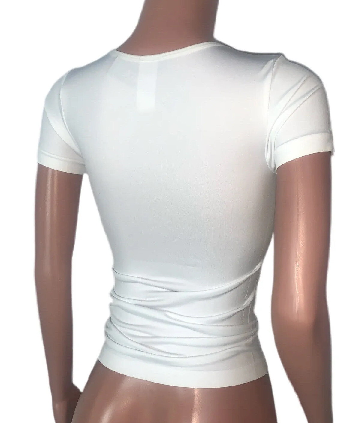 Basic White Seamless Stretch Tight V-neck Nylon T-shirt Top Nwt Os Casual Office
