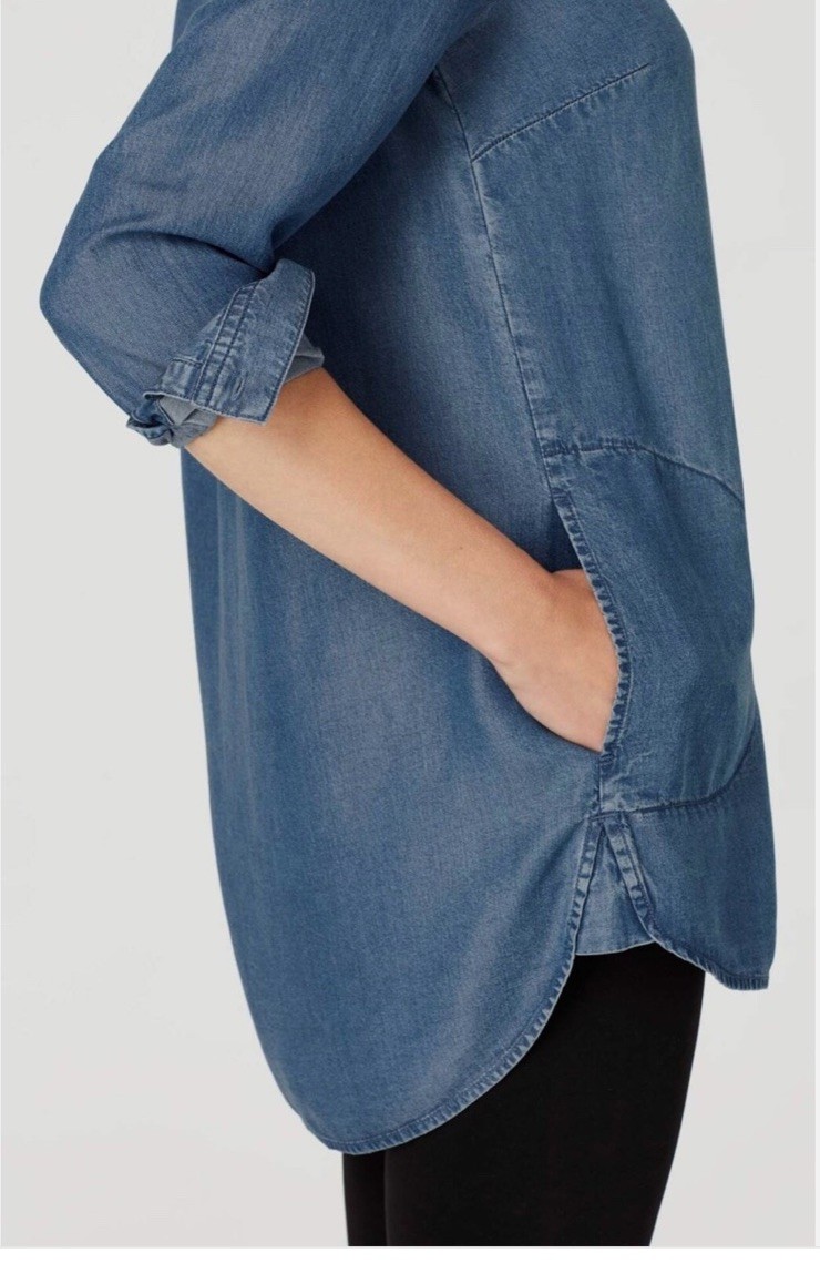 J. Jill Denim Tunic Top Medium M 100% Lyocell Blue Long Sleeve Pockets – EXCELLE