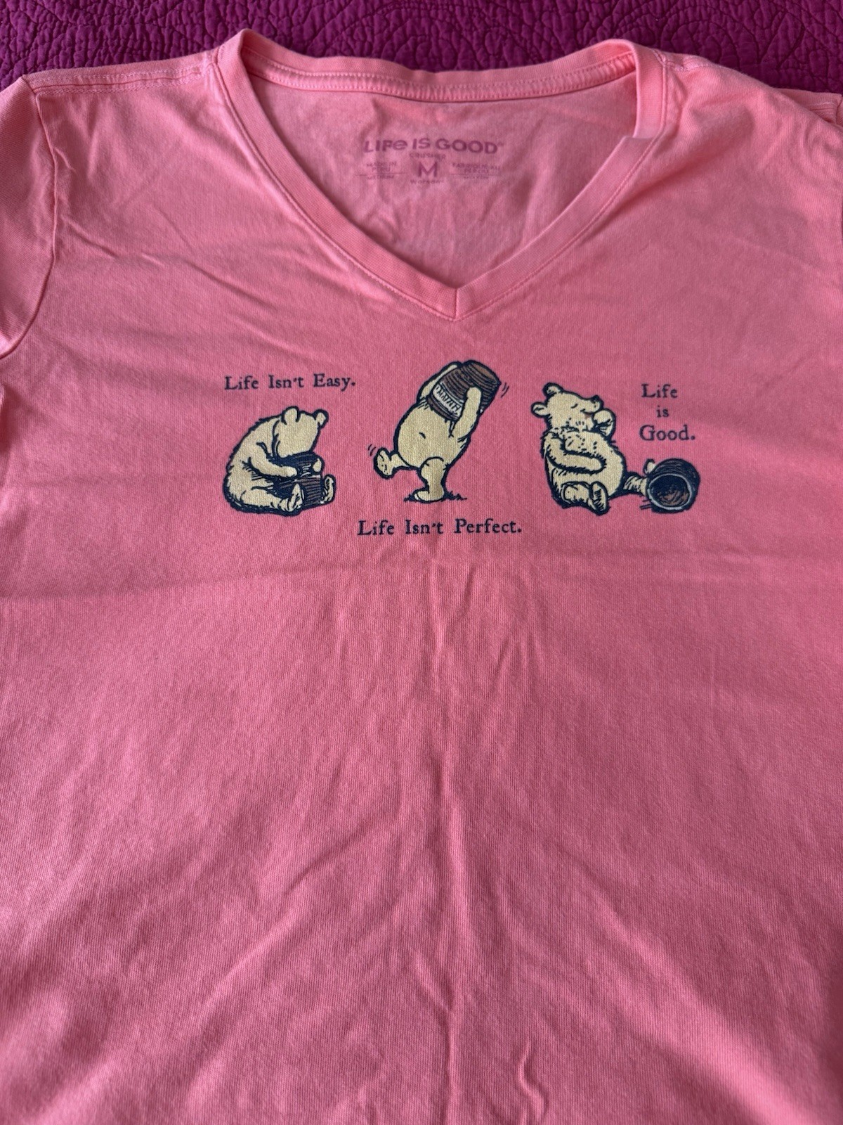 Life Is Good Women’s Pooh Shirt Medium Neck Short Sleeve