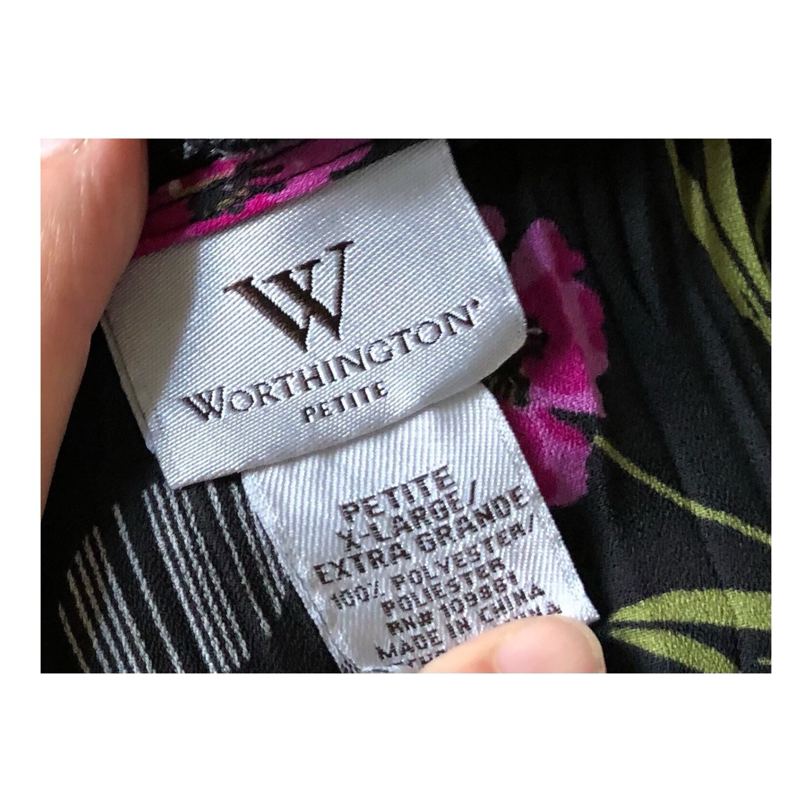 Worthington Button Front Blouse Womens PXL Sheer Floral Crinkle 3/4 Sleeve Top