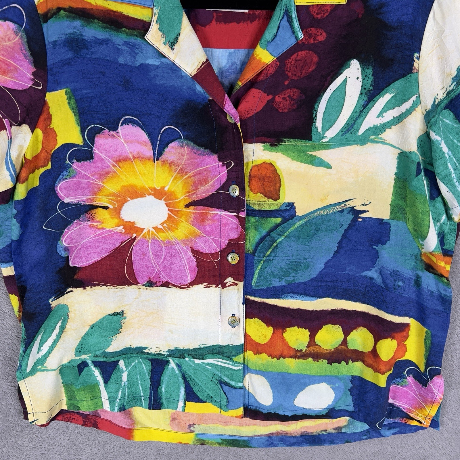 Vintage Jams World Floral Rayon Hawaiian Shirt Women’s Large Beach Summer Flower