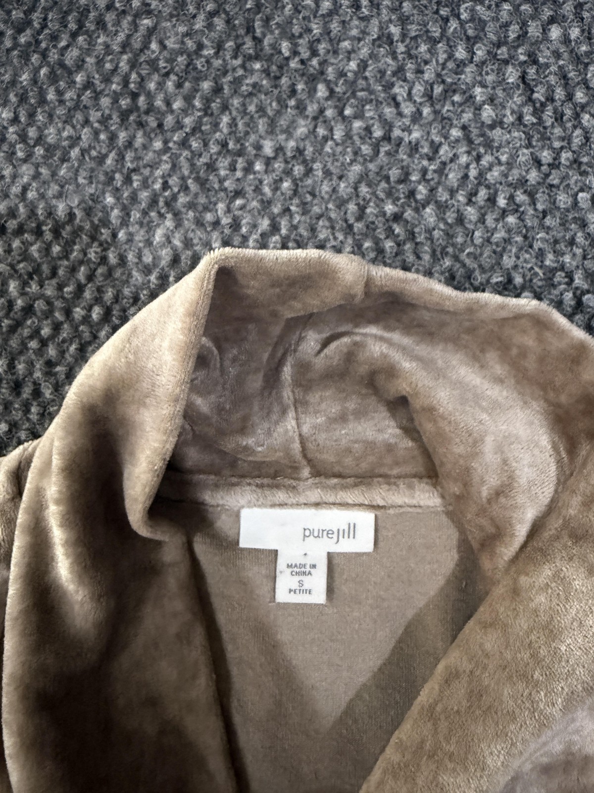 Pure Jill Shirt Womens S Petite Beige Cowl Neck Long Sleeve Velour Tunic Top