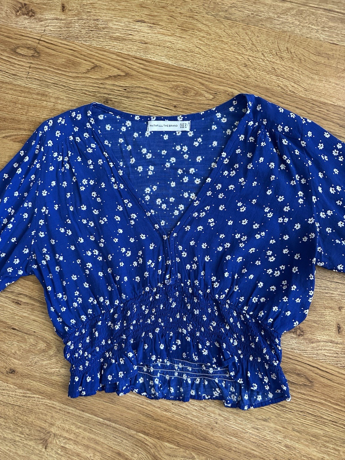 Faithfull the Brand Blue White Floral First Light Betina Top US 6