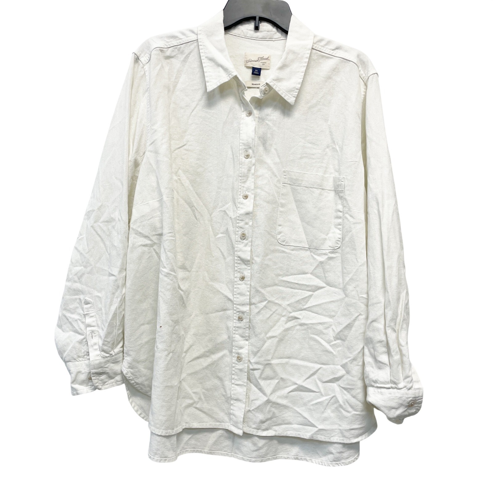 Universal Thread White Linen Blend Relaxed Fit Button Down Shirt Size XXL