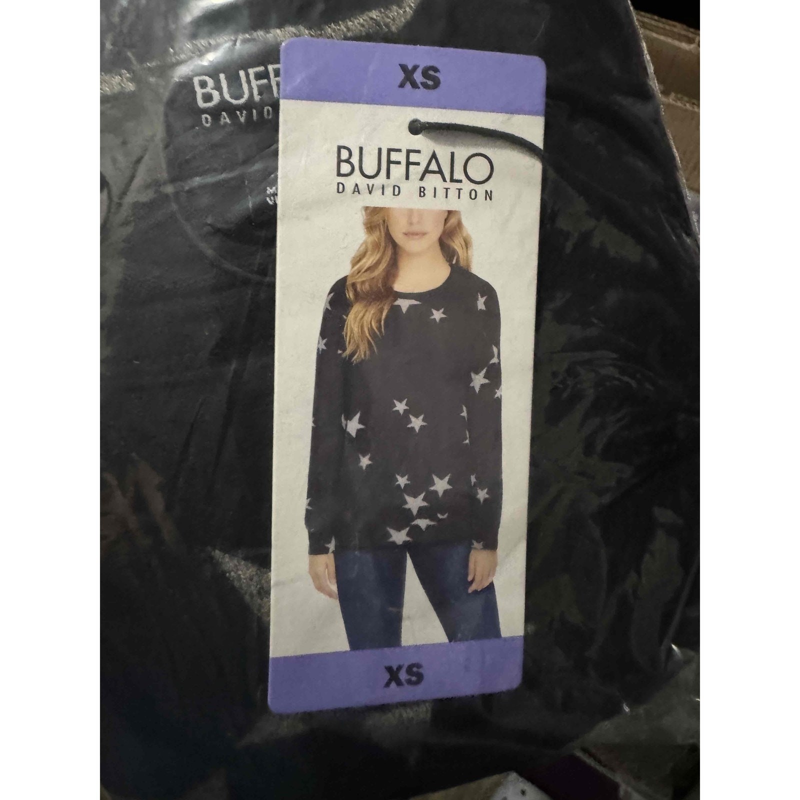 Buffalo David Bitton Womens Long Sleeve Top with Grey Stars – Black – 465XS