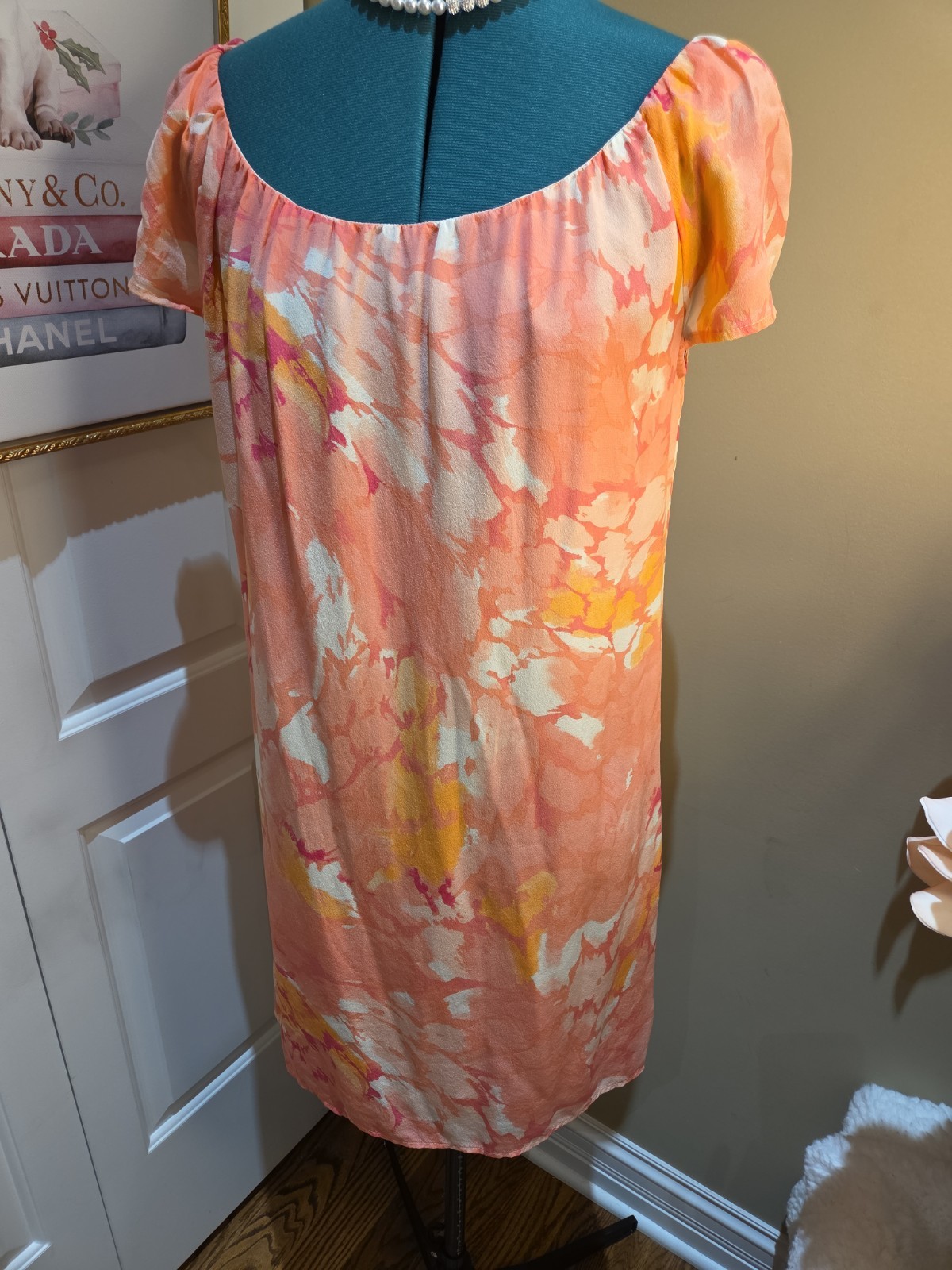 Nwot 8 Silk Dress Tori Richard Coral Pink Floral Midi Honolulu Slip On Dress