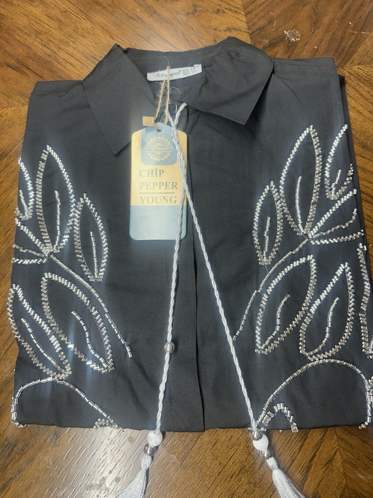 CHIP PEPPER WOMEN”S BLACK EMBELLISHED BLAZER MINI DRESS LONG SLEEVES, SIZE XL