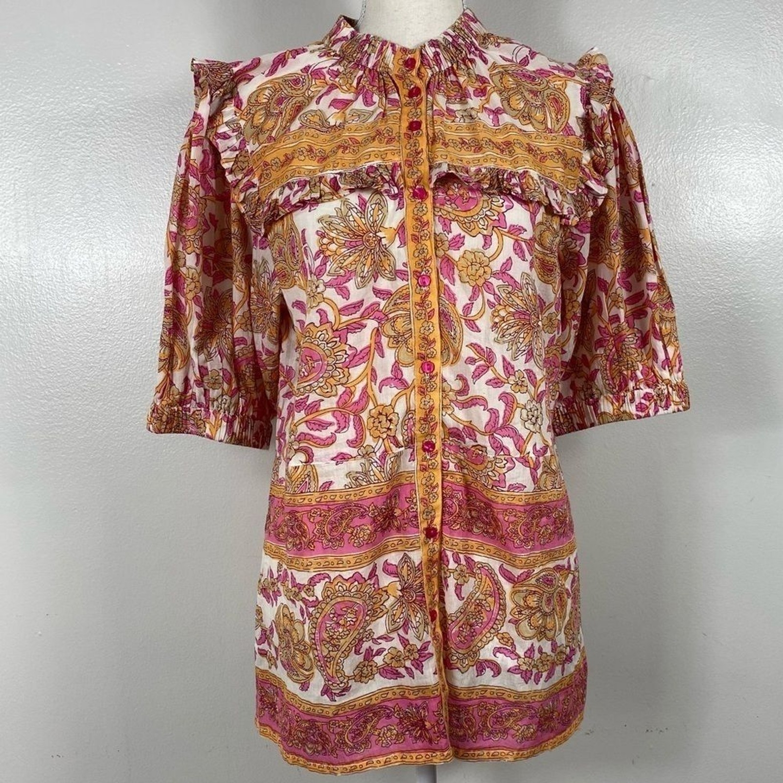 LOLA Australia ruffle paisley blouse sz M