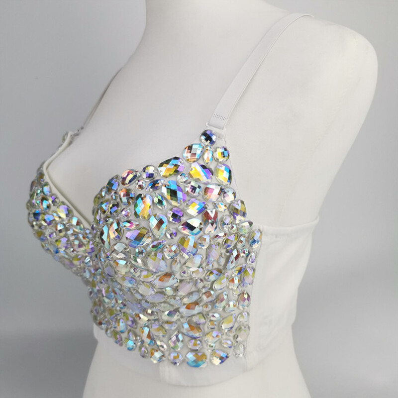 Women Sexy Shiny Diamond Rhinestones Bra Corset Bustier Crop Tank Top Bralette