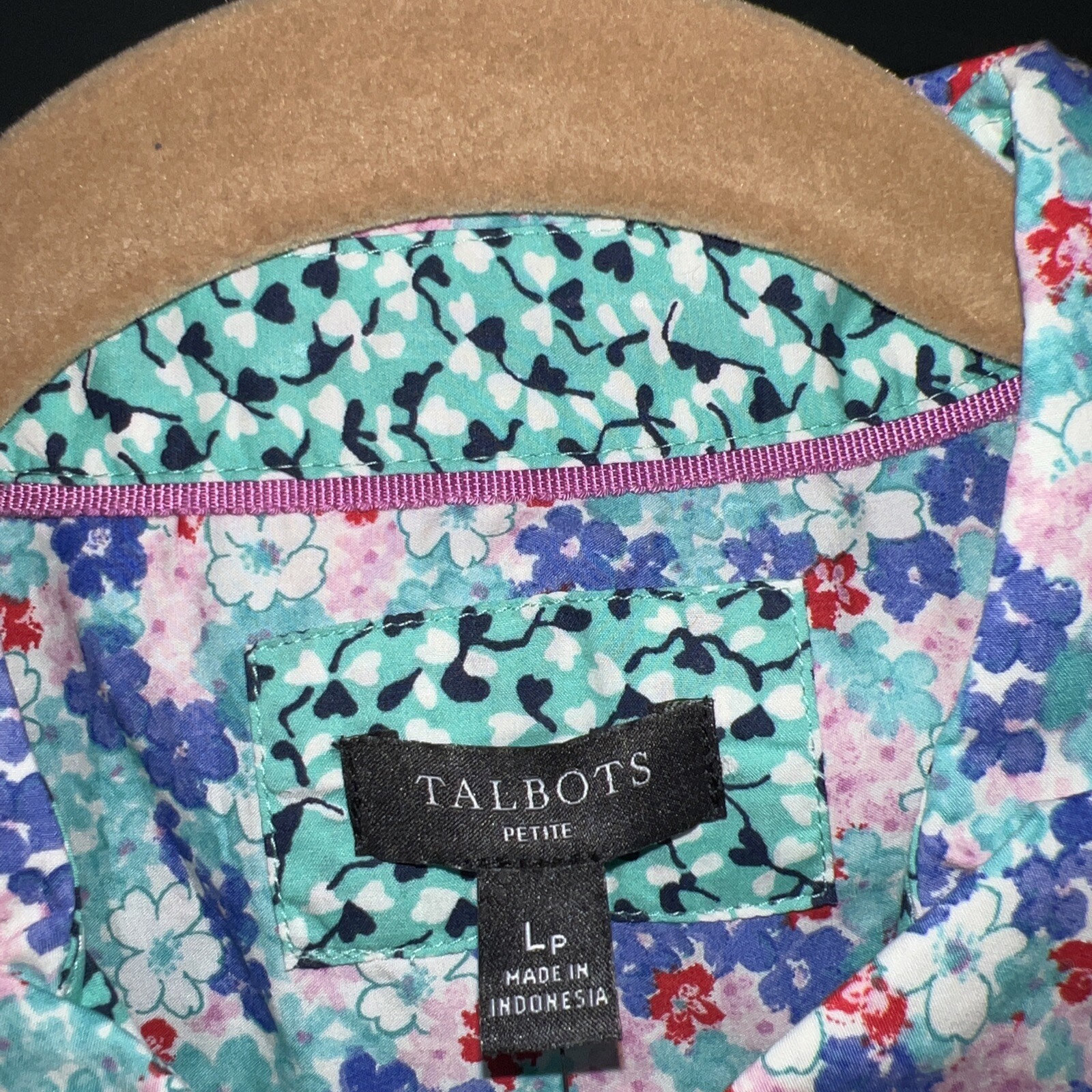 Nwt New TALBOTS Cotton Tropical Blue Green Shirt Blouse L Lp red white