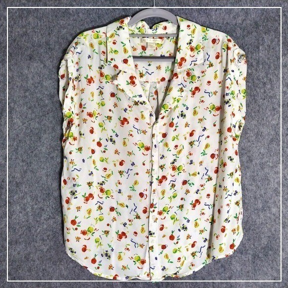 Cooper Ella Women Blouse L Button Down Novelty Fruit Picnic Statement Shirt