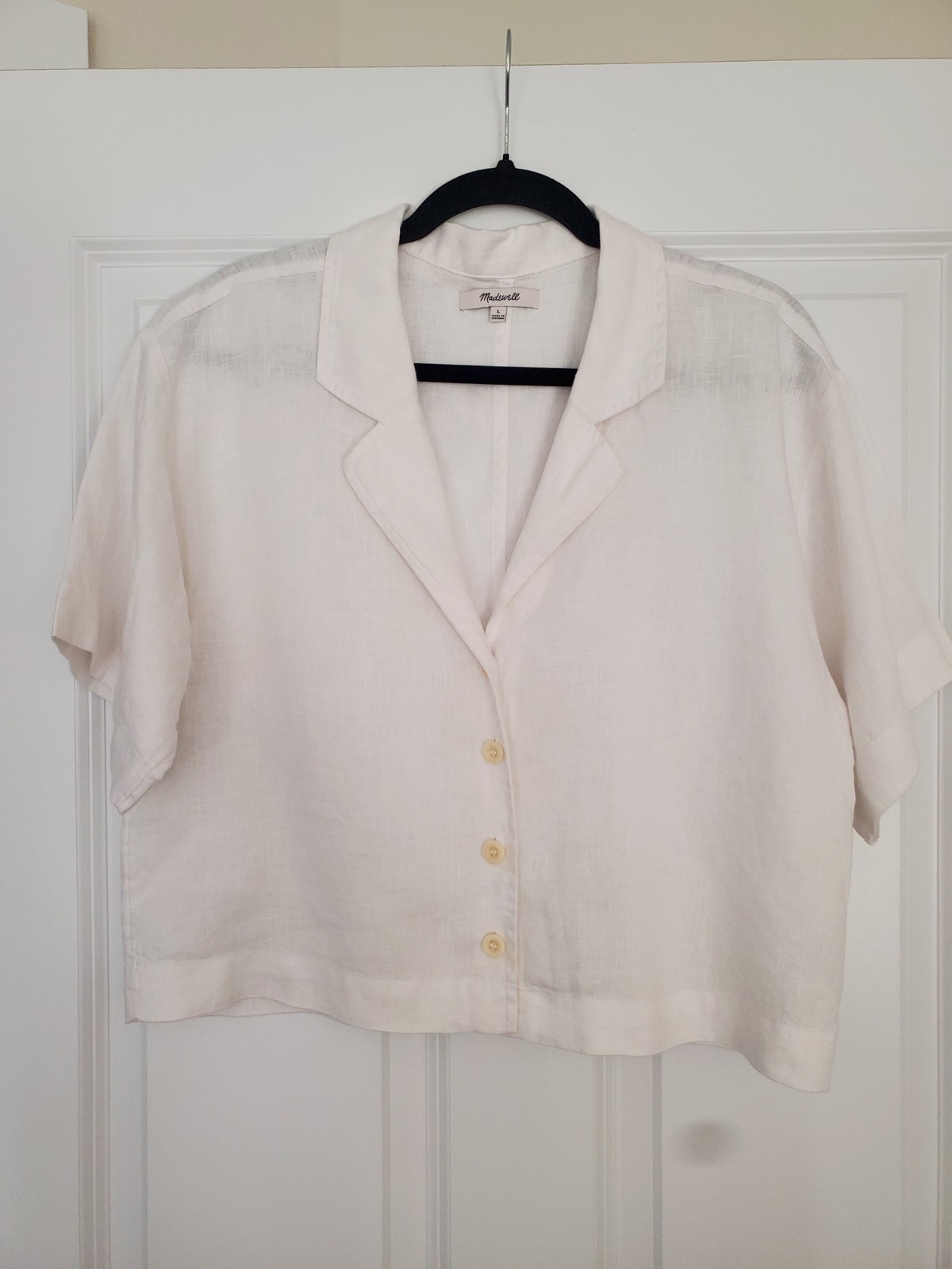 Madewell Women’s Linen Blouse, Size L White, Collared Button-Up