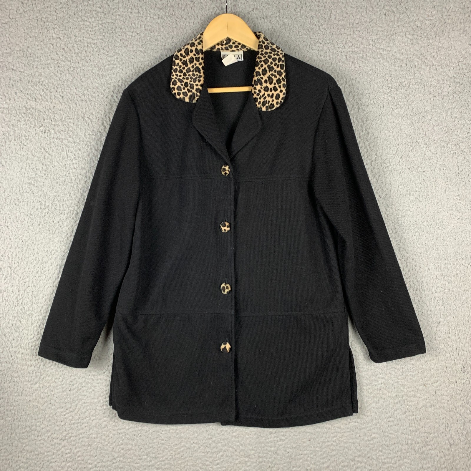 Vtg 90s SRNLA Jacket Women Small Cheetah Faux Fur Collar Tunic Mobwife USA