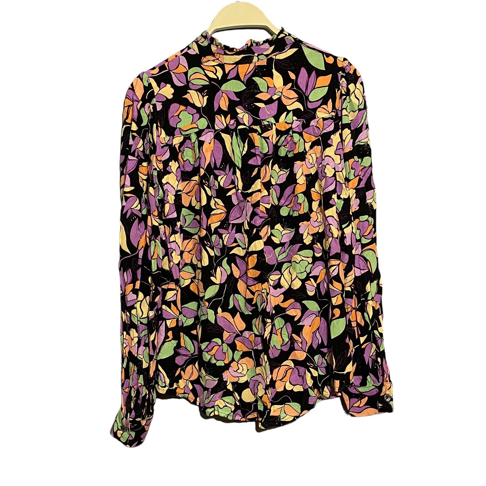 Frnch Paris Blouse Button Shirt Women Size M Colorful Flower Floral Retro Boho